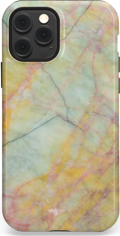 Casetastic hoesje geschikt voor Apple iPhone 12 / Apple iPhone 12 Pro - MagSafe - Dubbellaagse bescherming - Zomer Marmer - Fashion Case - Mintgroen Geel