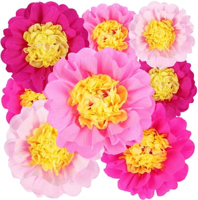 Papieren bloemen, wanddecoratie, roos, 3D, zijdepapier, bloemen, roze, zijdepapier, pompons, decoratie voor verjaardag, babyshower, bruiloft, bruidsdouche, feestdecoratie
