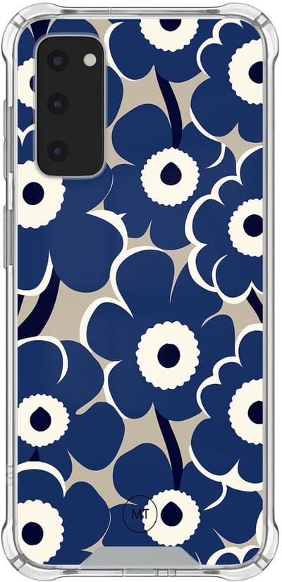 Hoesje (shockproof) geschikt voor Samsung Galaxy S20 FE - Abstract bloom - Extra sterke case - TPU/polycarbonaat - Bloemen - Blauw, Transparant
