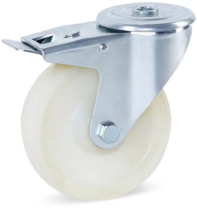 Nylon zwenkwiel geremd met centraal gat - 150mm - 350kg