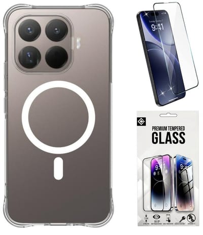 Hoesje en Glas Geschikt voor Xiaomi 17T - Transparant - Casemania Anti-Shock Magnetische Back Cover - Geschikt voor MagSafe Telefoonhoesje + 1x Tempered Glazen Screenprotector