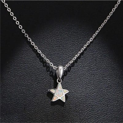 Collier avec pendentif en forme d'étoile à cinq branches et opale blanche et bleue pour femme, bijou bohème en argent 925 avec pierre de naissance, collier pentagramme tendance 45cm black