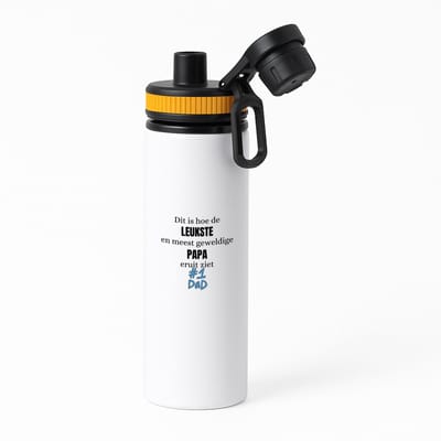 Hacebo® - Dit is hoe de leukste en meest geweldige papa eruit ziet waterfles met draaidop oranje - Vader - papa - Vaderdag - cadeau - verjaardag - Opa - water fles - 850ML