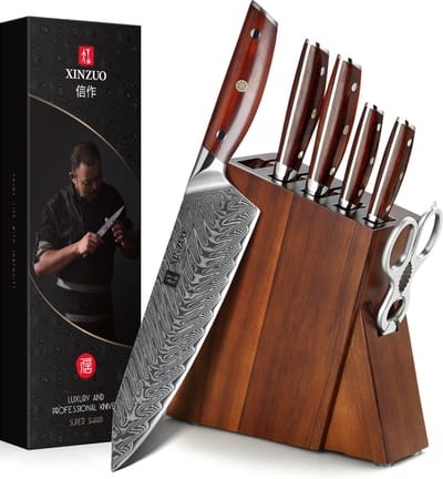 Luxe en Professionele 7-delige Keukenmessen-set van Damascus Staal (67 lagen, VG10) - Xinzuo B27 Yi Series