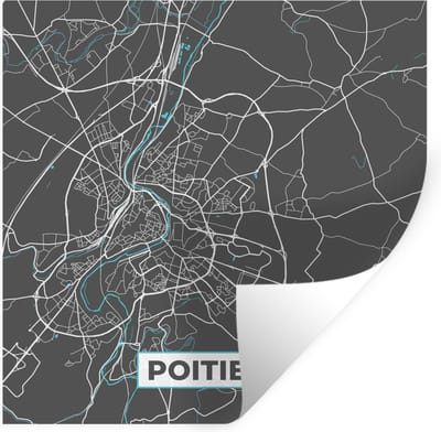 Muurstickers - Sticker Folie - Frankrijk - Plattegrond - Poitiers - Kaart - Stadskaart - 100x100 cm - Plakfolie - Muurstickers Kinderkamer - Zelfklevend Behang XXL - Zelfklevend behangpapier - Stickerfolie