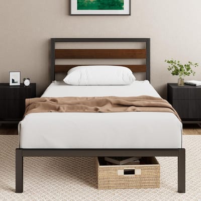 Eenpersoonsbedframe 90 x 190 cm - Duurzaam Bamboe en Metaal - Hoogte 80 cm - Milieuvriendelijk met Hoofdeinde en Stalen Lattenbodem - Eenvoudige Montage