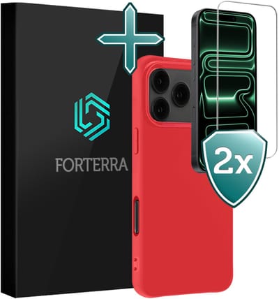 Hoesje Met 2x Screenprotector - Geschikt voor Apple iPhone 17 Pro - Sterk & Shockproof - Telefoon Hoes - Back Cover - Siliconen Case - Rood