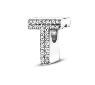 RomyStones – Letter Bedel T – 925 Sterling Zilver – Zirkonia – Voor je Bedelarmband