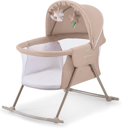 3-in-1 Kinderbedje voor Baby's - Reisbed, Wieg & Rocker met Verstelbare Luifel & Speelgoed - Lichtgewicht en Opvouwbaar Bedje voor Pasgeborenen