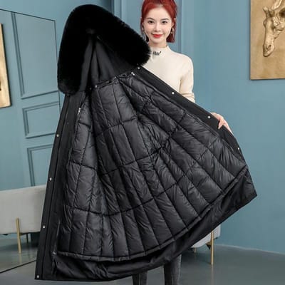 Winterparka voor dames met afneembare binnenvoering, Koreaanse stijl, lange, losse, dikke katoenen jas in grote maten XXXL