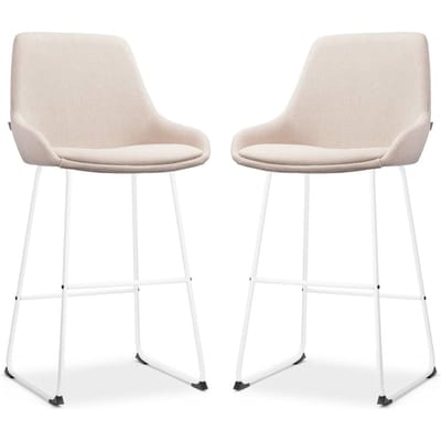 Nolon Nino-Isa Barkrukken Set van 2 Beige - Wit Onderstel - 75 cm - Stof - Hoge Kruk - Barkruk met Rugleuning - Design - Comfortabel