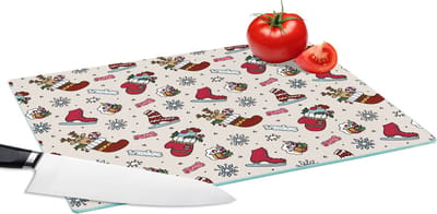 Glazen Snijplank - 39x28 - Kerst - Schaats - Kerstcadeau - Patroon - Snijplanken Glas