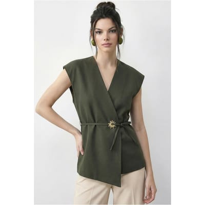 Gestrikte V-hals Crêpe Gilet
