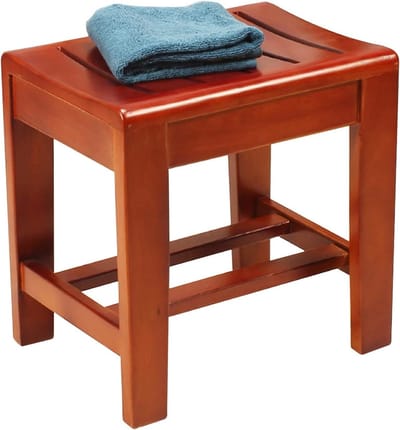 Douchebank Zware - Badkamerkruk Hout - Veilig Douchen - Antislip Voetsteun - 40x30x40cm - Roodbruin