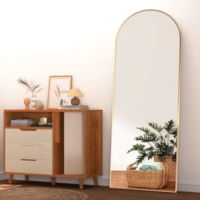 Linkforu - Gouden Frame Boog Spiegel - Vloerspiegel 163 x 53 cm - Ideaal Voor Slaapkamer - Woonkamer - Hal - Dressing Room - Studio