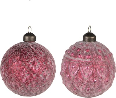 Clayre & Eef Kerstbal Set van 2 Overig Ø 8 cm Rood Glas Kerstballen