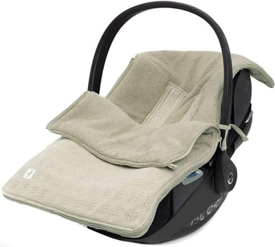 Jollein Footmuff Grain Knit - Voetenzak voor Maxi Cosi en Kinderwagen - Gebreid Patroon en Fleece Voering - Voor 3- en 5-Puntsgordel - Olive Green