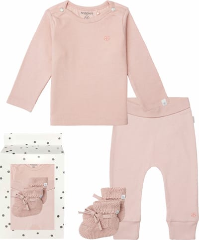 Noppies - Cadeausetje - Newborn - Cadeaudoosje met Kledingset - Kraamcadeau - Babyshower - 3delig - Broek Naura - Shirt Natal - Slofjes Nelson - Rose Smoke - Maat 56