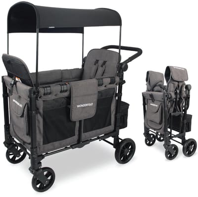 WonderFold W2 Elite Bolderkar - Kinderwagen voor 2 kinderen – Opvouwbaar - Zwart (90kg Draagvermogen)