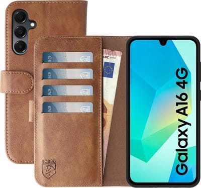 Rosso Element Geschikt voor Samsung Galaxy A16 | Wallet Book Case | Portemonnee Hoesje | 3 Pasjes | Magneetsluiting | Stand Functie | Bruin