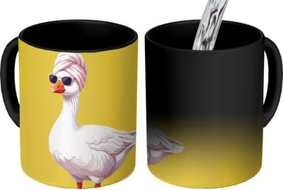 Magische Mok - Foto op Warmte Mokken - Koffiemok - Eend - Zonnebril - Geel - Magic Mok - Beker - 350 ML - Theemok