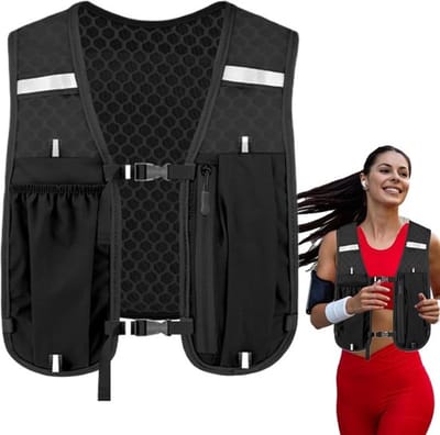 Daity Reflecterend hardloopvest – voorzien van vakjes voor waterfles en telefoon – reflecterend vest – hydratatievest – ultralicht en duurzaam – verstelbaar – geschikt voor fietsen, trailrunning en marathons