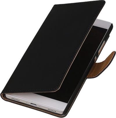 BestCases.nl Zwart Effen booktype wallet cover hoesje voor Huawei P8