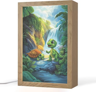 Nachtlampje 20x30 cm - Kinder lampje - Schildpad - Dino - Jungle - Waterval - Tafellamp kinderkamer - Slaapkamer lamp - Bedlamp kinderen - Kinderlampje stopcontact - Wandlamp babykamer - Nachtlampjes