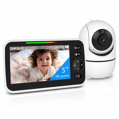 Babyfoon met Camera - Nachtzicht - 5 Inch Babyfoon Temperatuurmeter Wit