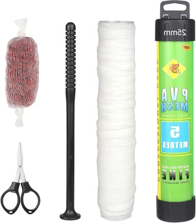 5m PVA Mesh Kit met Scharen, Trechter en Plunjer - 18, 25 & 37mm PVA Zakjes voor Karpervisserij, Snelle Oplossing voor Boilie Aas en Voer Systemen