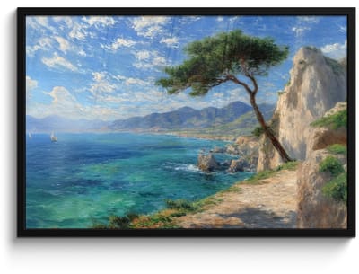 Poster in lijst - Fotolijst 90x60 cm - Posters - Rotsen - Kustlijn - Boom - Bergen - Posterlijst zwart - Decoratie - Wanddecoratie woonkamer - Muurdecoratie slaapkamer