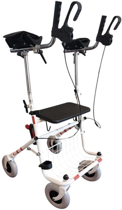 Premis – Lichtgewicht Rollator - Hoger model - Onderarmschalen (Steunen) - Inklapbaar - Wit met rode biezen