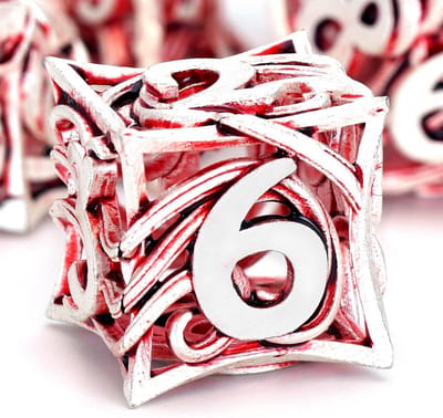 Metalen D&D Dobbelstenen Set van 7 Stuks - Holle Polyedrische Dobbelstenen met Wijnstok Design en Etui