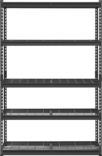 2500 Pond 5-Tier Heavy Duty Opslag Rekken, 18 “D x 48” W x 72” H Verstelbare Metalen Rekken, Industriële Multi-purpose Rekken voor Garage, Magazijn, Keuken, Kelder, Zwart