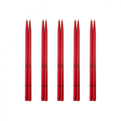 5A Wood Tip Hickory Drumsticks Red, 5 Pack
