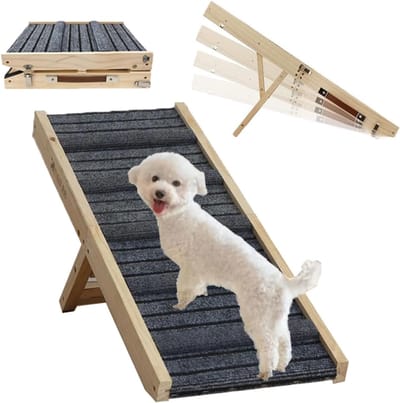 Vouwbare-Hondenrampe met Handvat voor Bedden en Sofas - Antislip Kussen - Verstelbaar in 4 Hoogtes 23-47cm - Geschikt voor Honden en Katten