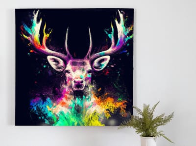 Colorful deer explosion | Colorful Deer Explosion | Kunst - 100x100 centimeter op Dibond | Foto op Dibond