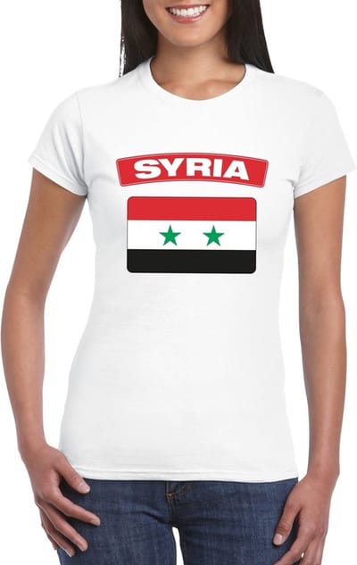 Vlag Syrie t-shirt - wit - met vlag van het land print - voor dames - korte mouwen - supporters S