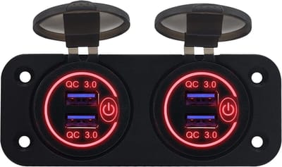 ProRide 12V USB Stopcontact 4 Poorten met Schakelaar - Tweevoudig Inbouw - QC3.0 - PUSB1QC-R - USB Autolader, Boot en Camper - Rood