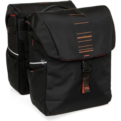 New Looxs ® Vigo Double Racktime 2 - Dubbele Fietstas - Geschikt voor Elektrische Fietsen – Gerecycled Materiaal - 40 Liter – Zwart - Oranje