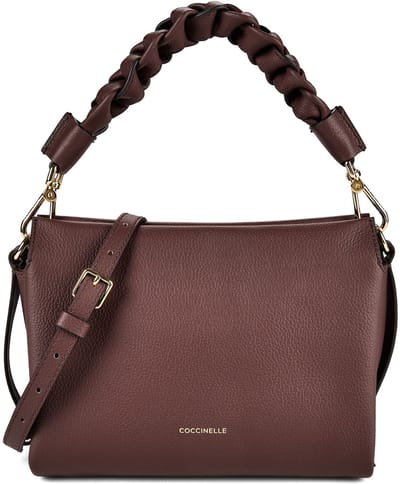 COCCINELLE Leren schoudertas Boheme Grana Double Crossbody Double Grainy Leather Berry / Wint. Rose donkerpaars