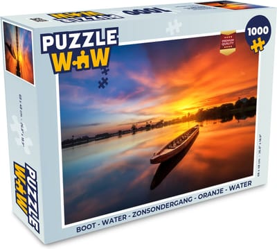Puzzel Boot - Water - Zonsondergang - Oranje - Water - Legpuzzel - Puzzel 1000 stukjes volwassenen