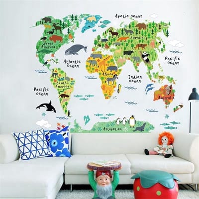 Muursticker wereldkaart kinder 73x95