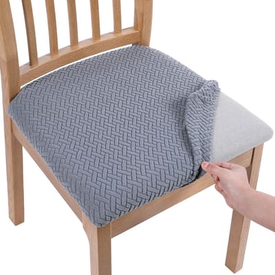 Stoelhoezen zitvlak set van 4, stretch bekleding voor stoelen stoelbekledingen voor eetkamerstoelen afwasbaar schone bekleding stoelhoezen voor stoelen, grijs