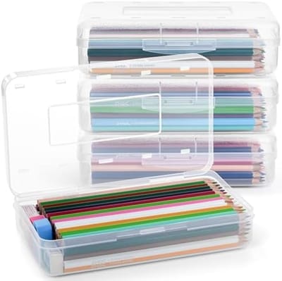 PromoHome 4-Pack Grote Capaciteit Potloden Opbergdozen - Transparante Kunststof Organizer Bakken met Klikdeksel - Geschikt voor School, Kantoor en Hobbymateriaal - Tot 100 Potloden per Doos