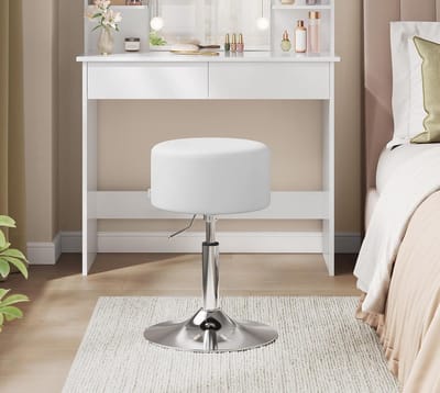 Luxe Kaptafel met LED Spiegel - Inclusief Kruk - Wit - Draaibare Kruk Handgreep, Traploze Hoogteverstelling - Medahomestore