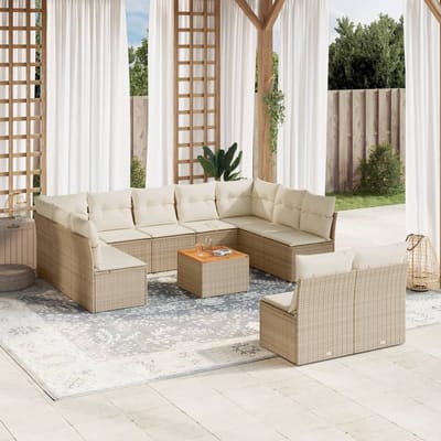 vidaXL - 12-delige - Loungeset - met - kussens - poly - rattan - beige