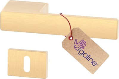 ERGO line MAGNUM – Massief design deurbeslag, Mat Messing (Geborsteld), Deurklinkgarnituur Binnendeur, Deurkruk Set- met sleutelgat, Deurgrepen voor deuren, klinkpaar, Mat goud, Terugslagveer
