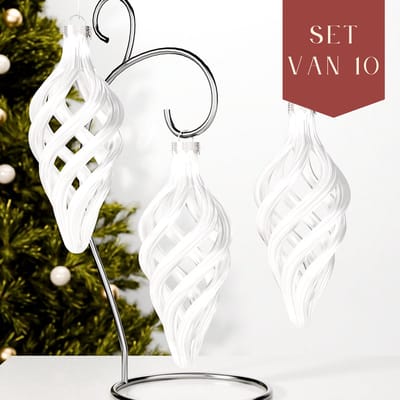 Fleuriek – Luxe Spiraal Kerstballen – Glanzend Wit, Set van 10 – Moderne Kerstornamenten – Onbreekbaar & Herbruikbaar – Minimalistische Kerstdecoratie in Stijlvolle Look