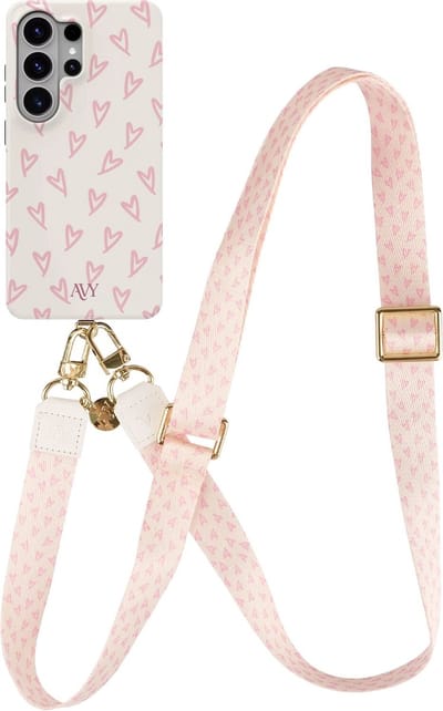 AVY Hoesje Met Telefoonkoord | Geschikt voor Samsung Galaxy S26 Ultra | Compatibel met MagSafe & Qi2 | Hard Shell Back Cover | Stijlvol Bijpassend Koord Crossbody (130CM) | Cupid Blush